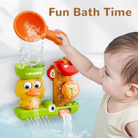 iPlay, iLearn Bath Toy for Toddlers 1-3, Baby Waterfall Duck Bathtub Toy W/ Suction Cup, Kid Bath Tub Shower Playset, Infant Bathtime Fun Birthday Stocking Gift 18 24 Month, 2-4, 3-5 Year Old Girl Boy