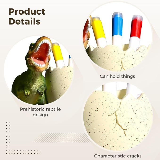 Dinosaur Pen Holder, Unique T-Rex Decor, Multi-Functional Tooth Brush Toothpaste Holder for Youngsters Bathroom, Long-Lasting Resin Desk Organizer, Office Home Accessory, Fun Gift for Youngsters