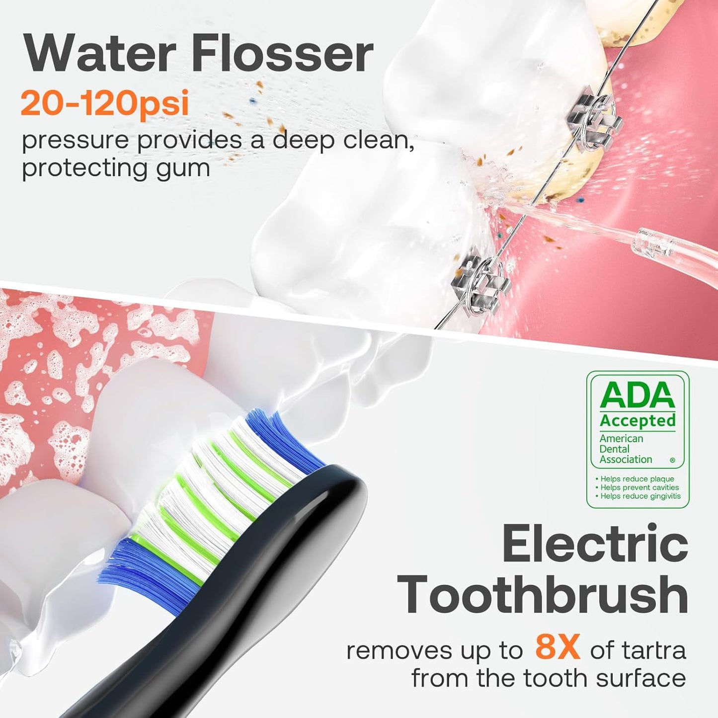 Water Flosser and Electric Toothbrush Combo - Cordless Water Flosser for Teeth - 5 Modes Sonic Electric Toothbrush, 3 Modes Portable Water Floss…