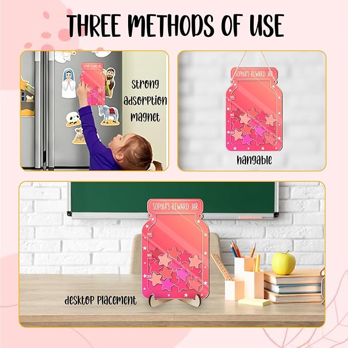 Custom Reward Jars for Kids - Magnetic Reward Jar for Classroom Behavior – Incentive Jar with Stars for Teachers & Kids – Class Rewards Chart, Potty Training, Behavior Management Tool, TT07