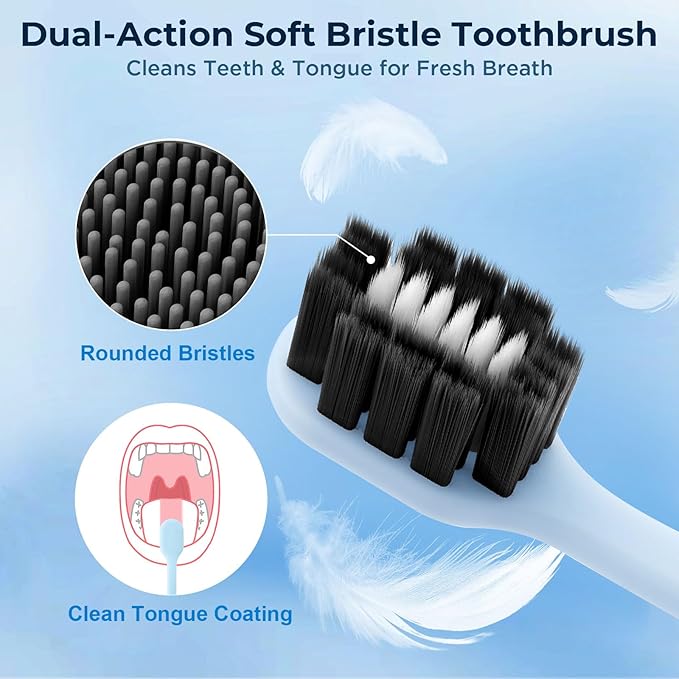 Morning Freshness Extra Soft Bristle Toothbrush with Charcoal & Silver Ions, 10000+ Ultra Soft Bristles for Sensitive Gums, Wide Head Soft Toothbrushes for Adults, Pregnant, Elderly, Braces (6 Pack)