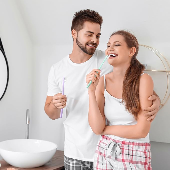 Disposable Toothbrushes, Toothbrush and Toothpaste, Toothbrush and Toothpaste Travel, Comes with Floss Picks, Individually Packaged, 2 Colors, Suitable for Hotel, Home, Camping, Travel (PACK-100)