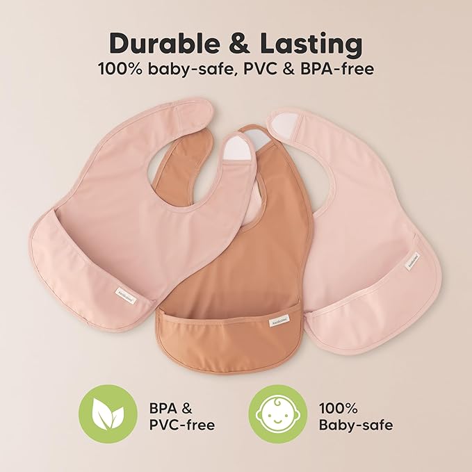 3-Pack Waterproof Baby Bibs for Eating - Lightweight Toddler Feeding Bibs with Large Food Catcher, Mess Proof, Food-Grade Baby Eating Essentials, Easy to Put On & Clean (Butterflies)