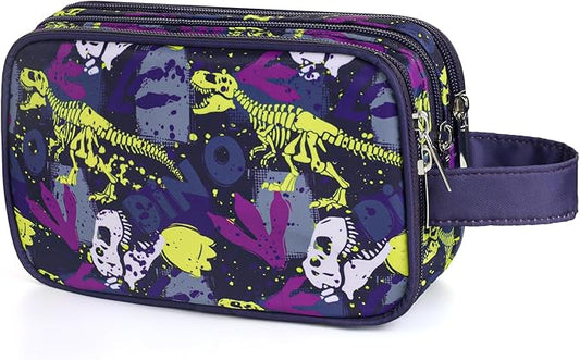 Dinosaur Kids Toiletry Bag for Boys, Travel Toiletry Bag for Little Young Boys Waterproof Hanging Wash Bag Toddler Traveling Toiletries, Black