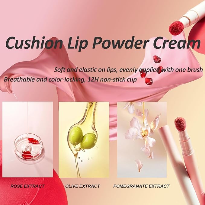 Cushion Lip Powder Cream, Matte Lip Cream - Long-Lasting & Smooth Skin, Non-Drying, Moisturizing Non-Fading Lipstick, CreaM Velvet Finish, Lightweight (N20 Deep peach nude)