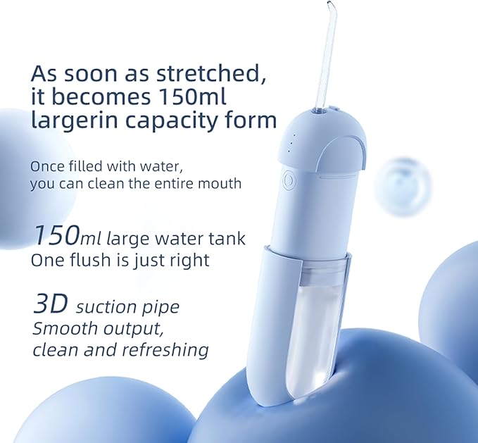 Water Dental Flosser - yayisheng, Portable Cordless Oral Irrigator 3 Modes & 150ML Pull-Out Type Detachable Tank, 6 Jet Tips, IPX7 Waterproof