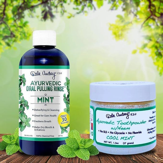 Ayurvedic Organic Mint Sesame Oil Pulling & Remineralizing Tooth Powder | Mint Flavored Organic Oral Rinse Mouthwash | Tooth Powder for Instant Teeth Whitening, Free Bundle Pack-8 FL Oz (Bottle)