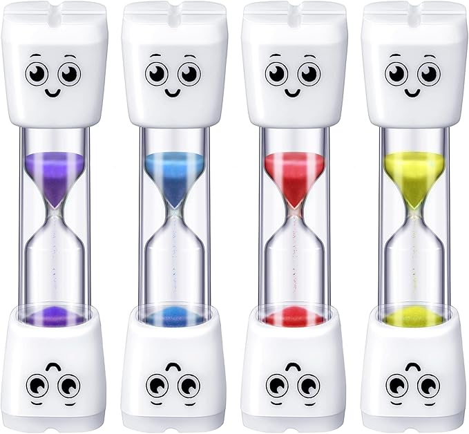 Weewooday 4 Pieces Toothbrush Timer for Kids 2 Minute Sand Timer Smile Pattern Tooth Brushing for Proper Tooth Brushing Boys Girls Oral Hygiene Party Favors(Blue, Red, Purple, Yellow)