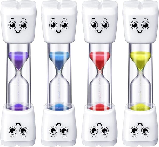 Weewooday 4 Pieces Toothbrush Timer for Kids 2 Minute Sand Timer Smile Pattern Tooth Brushing for Proper Tooth Brushing Boys Girls Oral Hygiene Party Favors(Blue, Red, Purple, Yellow)