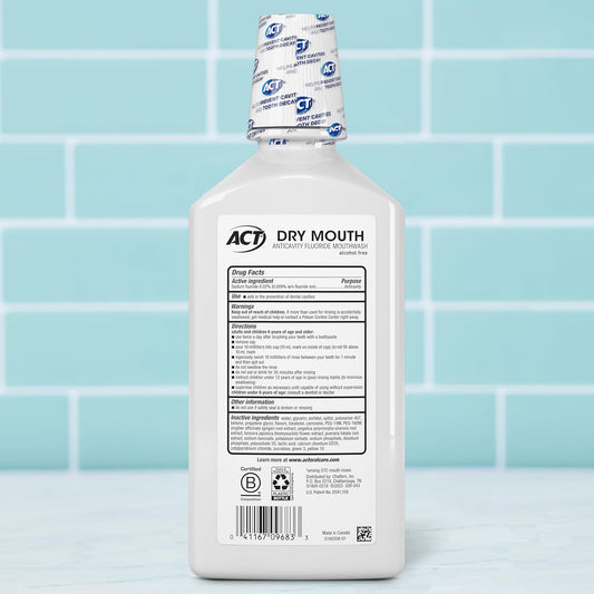 ACT Dry Mouth Anticavity Zero Alcohol Fluoride Mouthwash, Soothing Mint, 33.8 fl. oz.