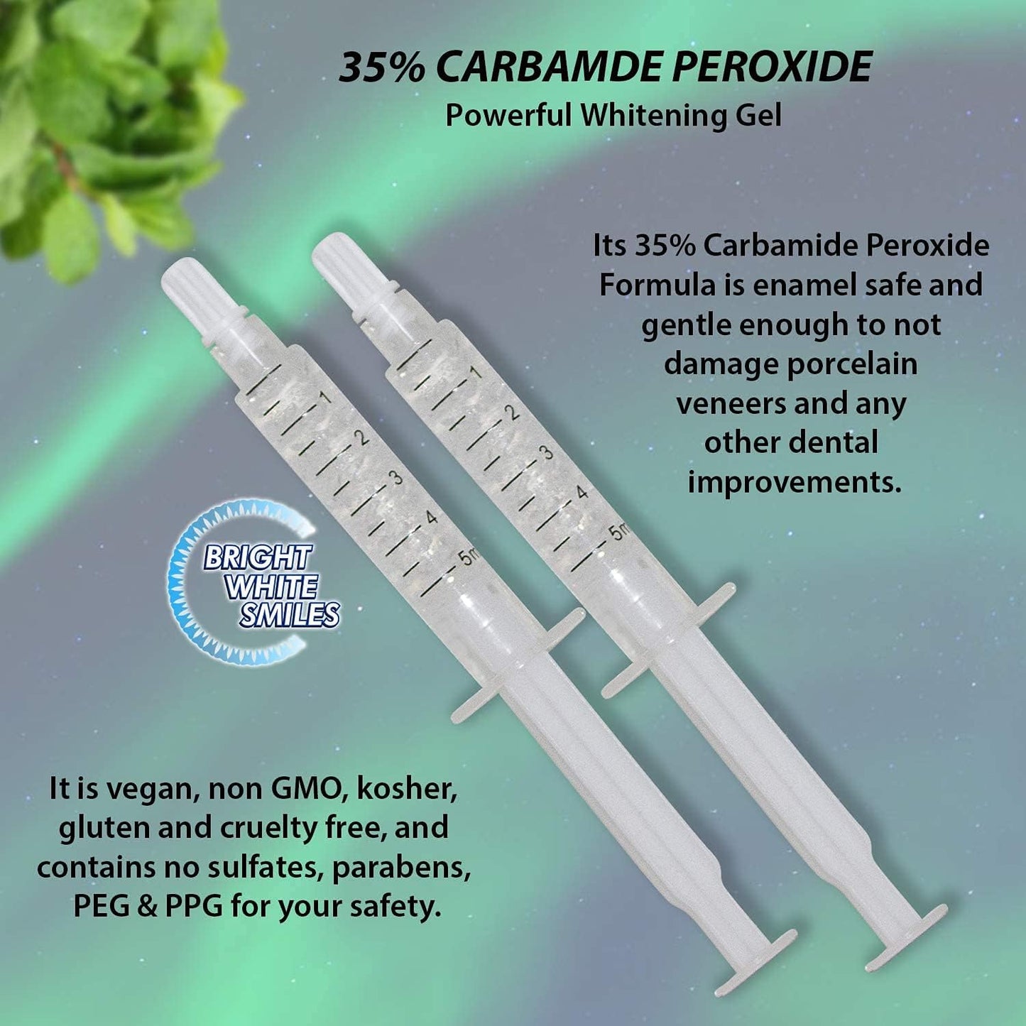 Bright White Smile 35% Teeth Whitening Gel Refills 10 Pack Bleaching Gel, No Sensitive Teeth Whitener, Great for Sensitive Tooth Whitening, Works with Teeth Whitening LED Light and Trays (10 X 5ML)