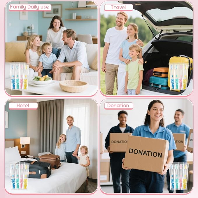 Toothbrushes for Kids In Bulk, Individually Wrapped Disposable Toothbrush Cute Manual Soft Bristles Children Toothbrush With Cover Suction Cup Toddler Toiletries Set for Home/School/Travel (8 Pack)