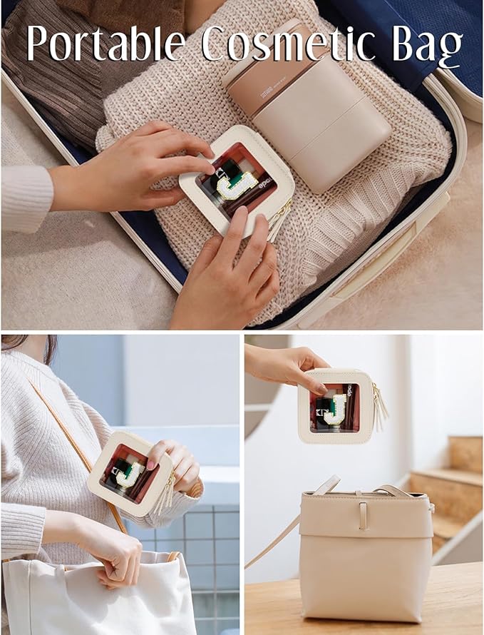 Initial Travel Toiletry Bag - Cosmetic Bags for Girls with Zipper, Clear & Potable Girls Makeup Bag for Travel, Small Cosmetic Pouch Perfect Gifts for Graduation (Beige, J)