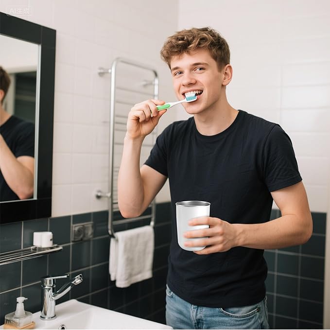 Stainless Steel Mouth wash Cup 12 oz Toothbrush Cup Stainless Steel Small Children Cups for Home，BPA-Free Insulated Tumbler for Home & Outdoor Activities drinking cup (white)