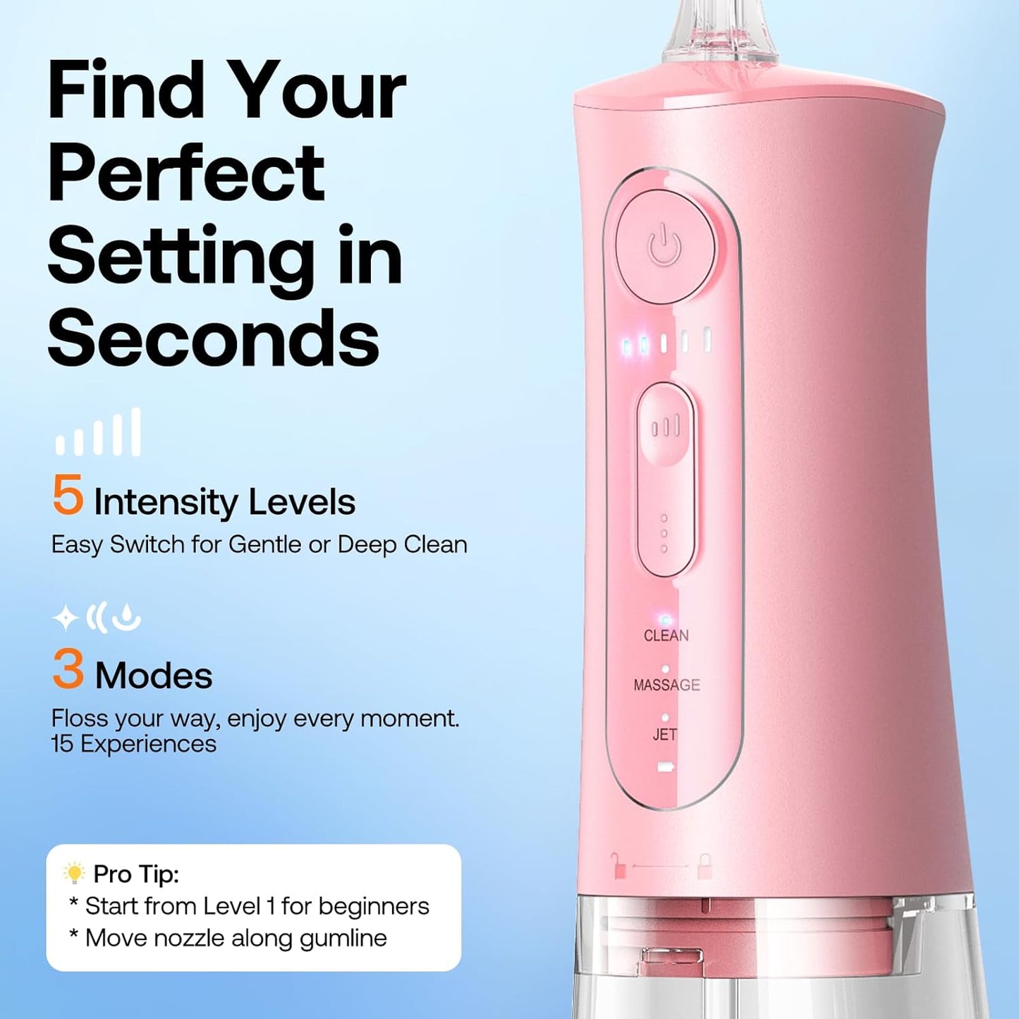 Bitvae Water Dental Flosser Teeth Picks, Cordless Portable Oral Irrigator, Powerful and Rechargeable Oral Irrigator, Brace Care, IPX7 Waterproof Water Dental Picks for Cleaning, Quartz Pink