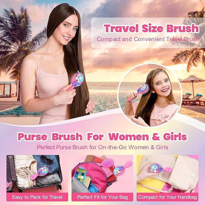 Toddler Hair Brush – Pink Mini Air Cushion Brush for Kids, Little Girls & Princesses – Gentle Detangling Comb for Wet & Dry Hair, Unicorn Hairbrush for Girls, Travel-Friendly