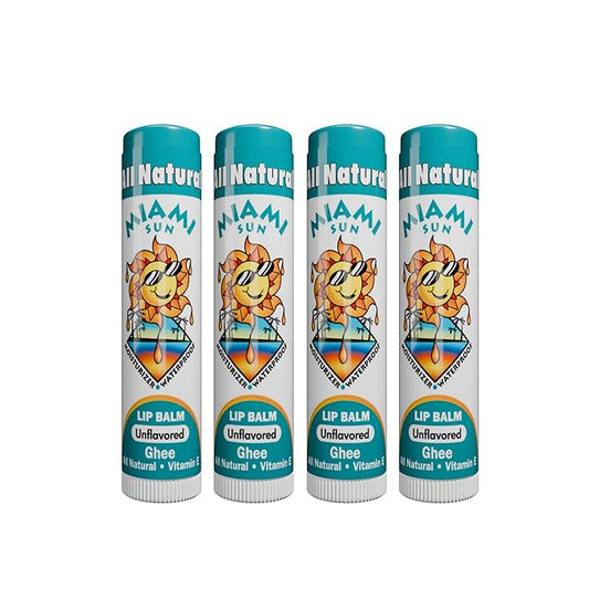 Miami Sun Natural Ghee Lip Balm, Hydrating Lip Treatment with Shea Butter & Beeswax, Organic & Non-Toxic, Best for Dry, Chapped Lips - Moisturizing, Healing, Chemical-Free Lip Care (4 Count, Natural)