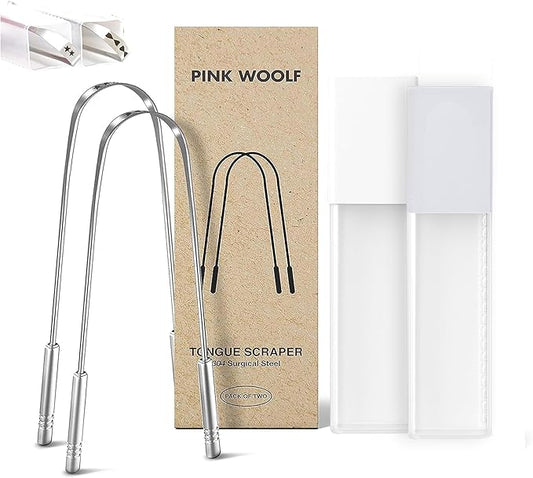 Stainless Steel Tongue Cleaner, 2 Pack with Travel Case and Unique Identifying Mark, Scrapes All Gunk, Fights Bad Breath, Improves Oral Hygiene