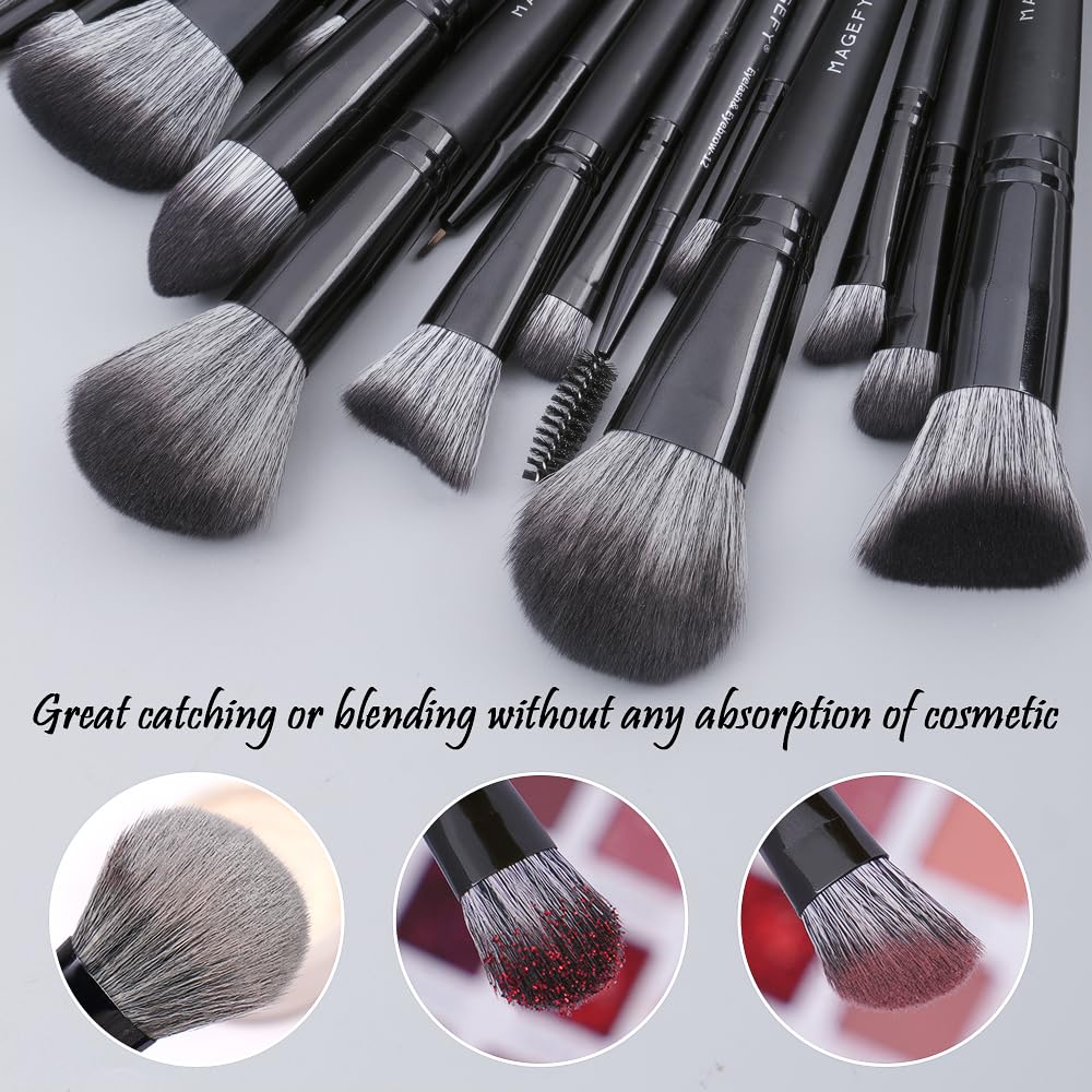 MAGEFY Makeup Brush Set, 22 Pcs Premium Synthetic Makeup Brushes Foundation Eyeshadow Brush Powder Blush Concealers Brush Set Travel Makeup Brushes with Case(Black)
