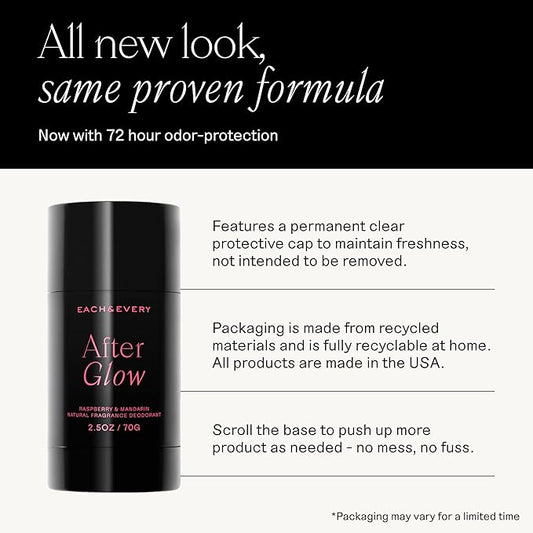 Each & Every Aluminum Free Deodorant for Women & Men - All Natural Deodorant for Sensitive Skin, EWG Verified - Clean, Baking Soda-Free, Plant-Based Fragrance, Raspberry & Mandarin, 2.5oz