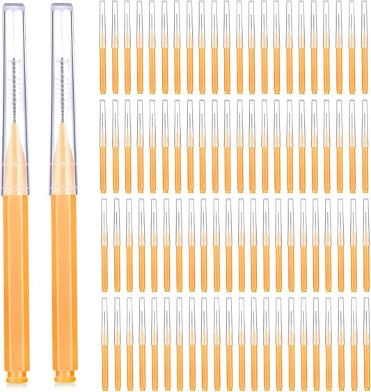 Patelai 100 Pieces Braces Brush for Cleaner Interdental Brush Toothpick Dental Tooth Flossing Head Oral Dental Hygiene Flosser Toothpick Cleaners Tooth Cleaning Tool(Orange,Ideal Size)