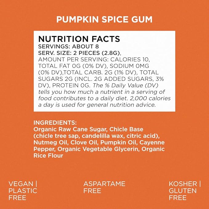 SIMPLY Gum Pumpkin Spice, Plastic-Free Natural Chewing Gum, 6 Pack (90 Pieces) | Vegan, Kosher, Non GMO, Aspartame Free and Sorbitol Free