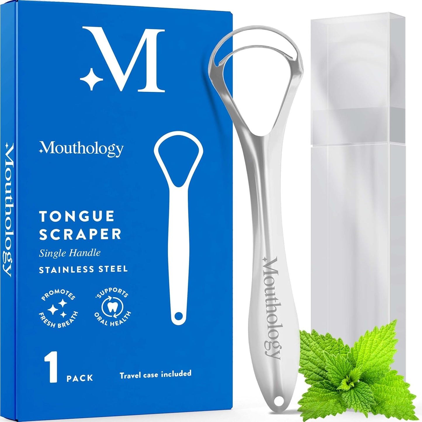 Mouthology Metal Tongue Scraper, Reduce Bad Breath in Seconds, Stainless Steel Tongue Cleaners for Adults, Metal Tounge Scrubber, Tongue Scraper Cleaner for Fresh Breath Tongue Brush (One Pack)