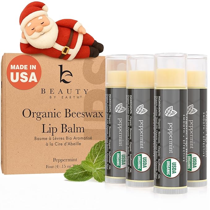 USDA Organic Peppermint Lip Balm - USA Made with Natural Ingredients, Stocking Stuffers for Women & Men, Lip Moisturizer Chapstick for Dry Lips, Small Stocking Stuffers for Wife, Teens & Adults