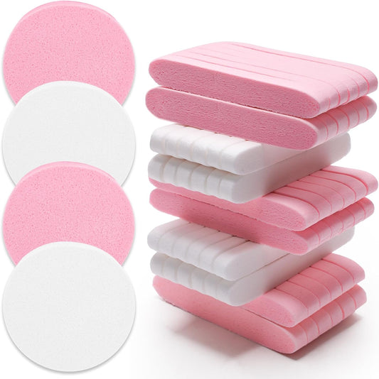 120 Pcs Facial Sponge Compressed, Luxiv Face Cleansing Sponge Estheticians Compressed Makeup Facial Sponge Round Wash Face Sponges for Women Compress Exfoliating Removal Sponge (White+Pink)