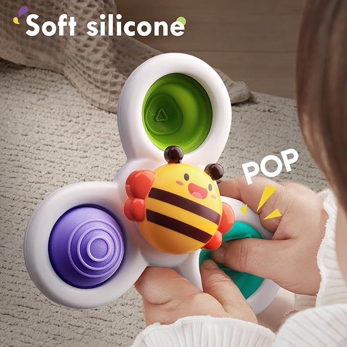 ALASOU 3PCS Pop Suction Cup Spinner Toys for 1 Year Old Boy Girl|Novelty Spinning Tops Toddler Stocking Stuffers|Baby Bath Toy for Kids Ages 1-3|1 Year Old Boy Christmas Birthday Gift for Infant