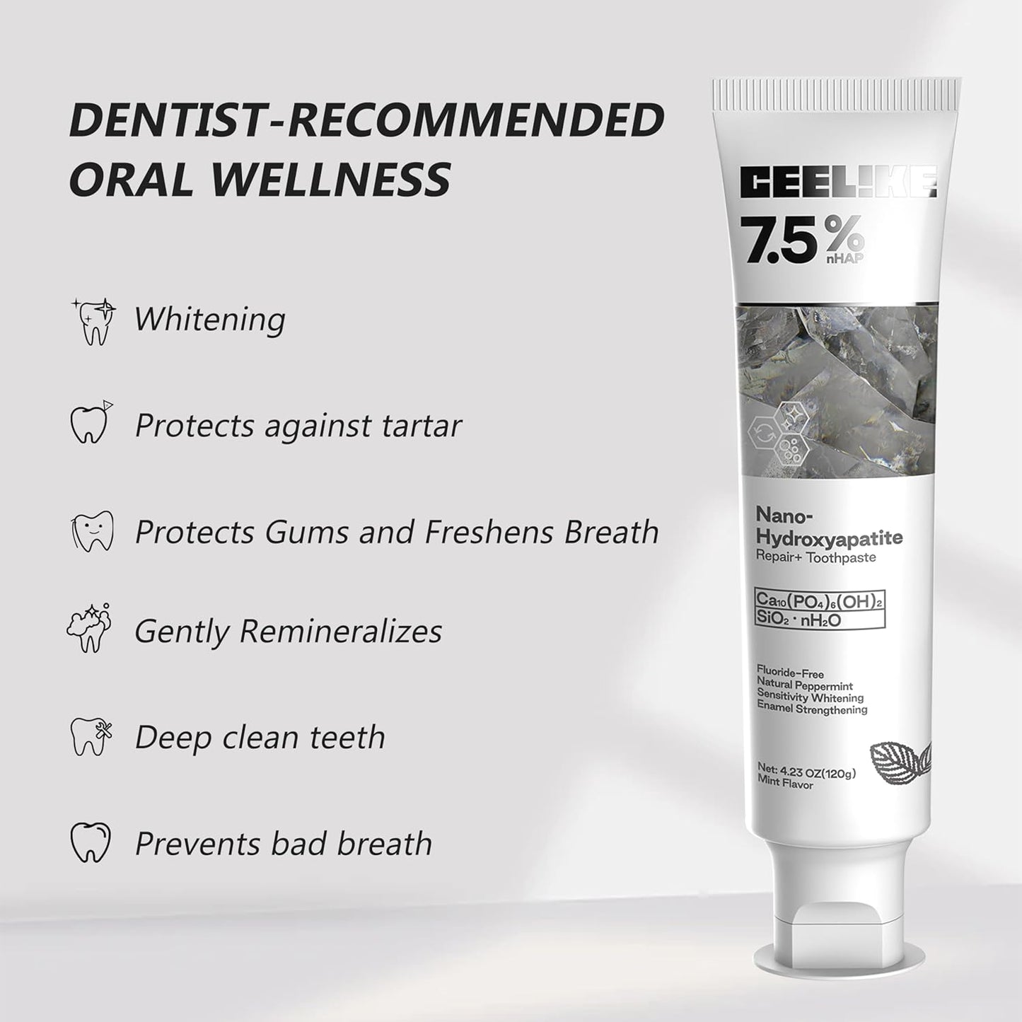 7.5% Hydroxyapatite Toothpaste – Strengthens Enamel, Protects Gums & Freshens Breath – Fluoride-Free, Ideal for Sensitive Teeth, 120g (3)