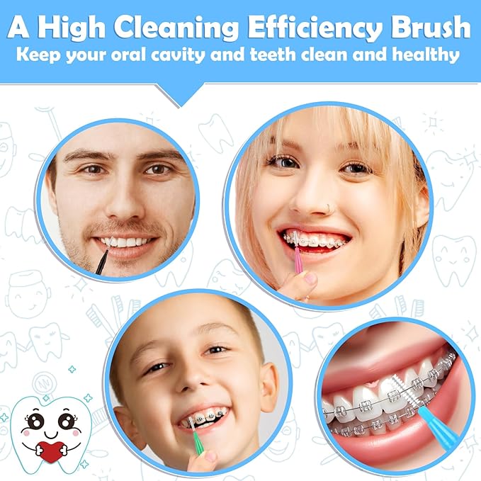 120Pcs Interdental Brushes, 360° Bendable Soft Bristles Braces Flossers Brush Dental Brushes Between Teeth Dental Floss Picks for Gum Braces Oral Teeth Cleaning Tool