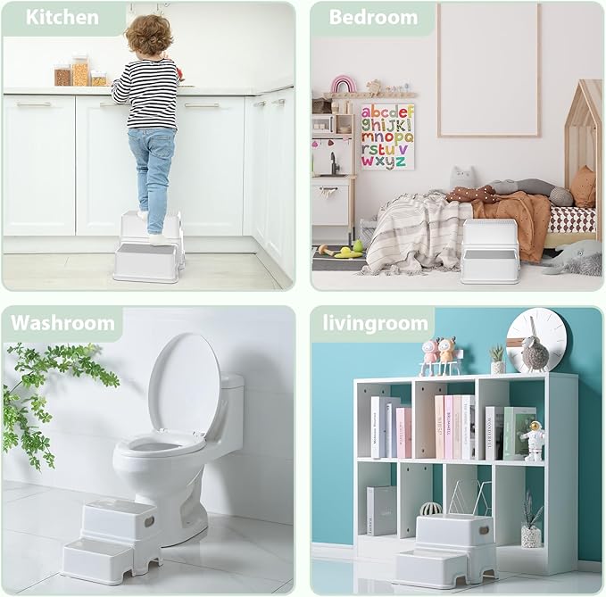 Victostar Toddler Step Stool,2 Kids Step Stool for Bathroom Sink,Baby Potty Stool with Anti-Slip Surface and Rubber Bottom,Plastic Stool with Handle for Toilet Potty Training Bathroom Kitchen