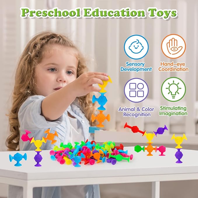 Toddler Textured Suction Cup Toys, 40 PCS Kids Bath Toys Ages 4-8, Sensory Sucker Toy for Baby Age 3, Travel Window Shower Bathtub Toy, Montessori Stress Release Ideal Gifts for Boys Girls