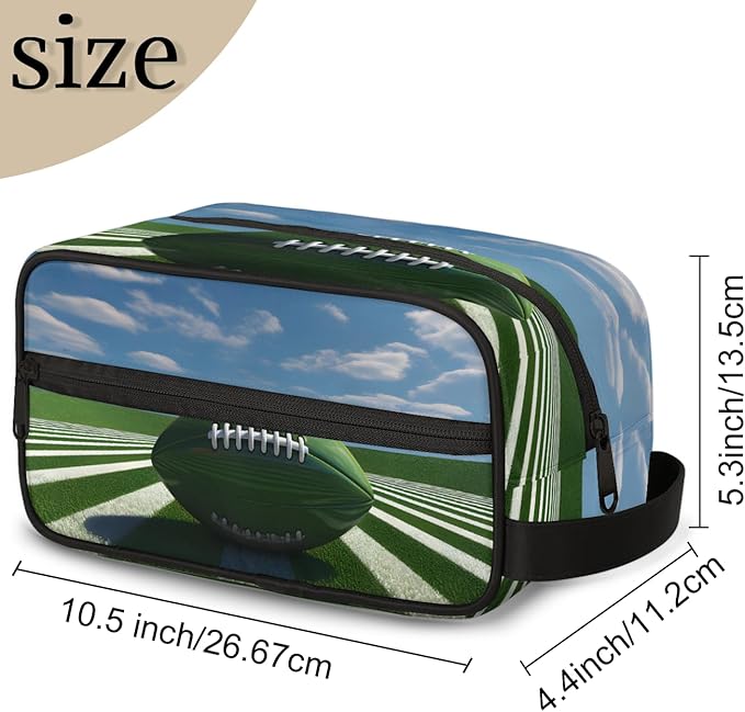 Sport Ball Rugby Boys Travel Toiletry Bag Waterproof Wash Bag Shower Shaving Bag Cosmetic Organizer Makeup Bag Portable Toiletries Accessories for Women Men Green Rugby