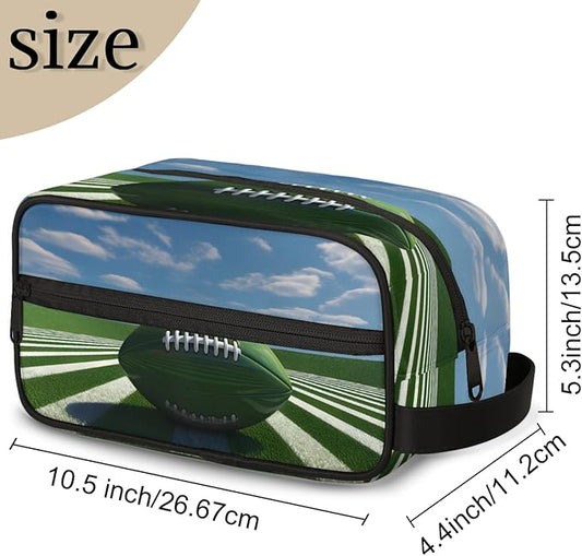 Sport Ball Rugby Boys Travel Toiletry Bag Waterproof Wash Bag Shower Shaving Bag Cosmetic Organizer Makeup Bag Portable Toiletries Accessories for Women Men Green Rugby