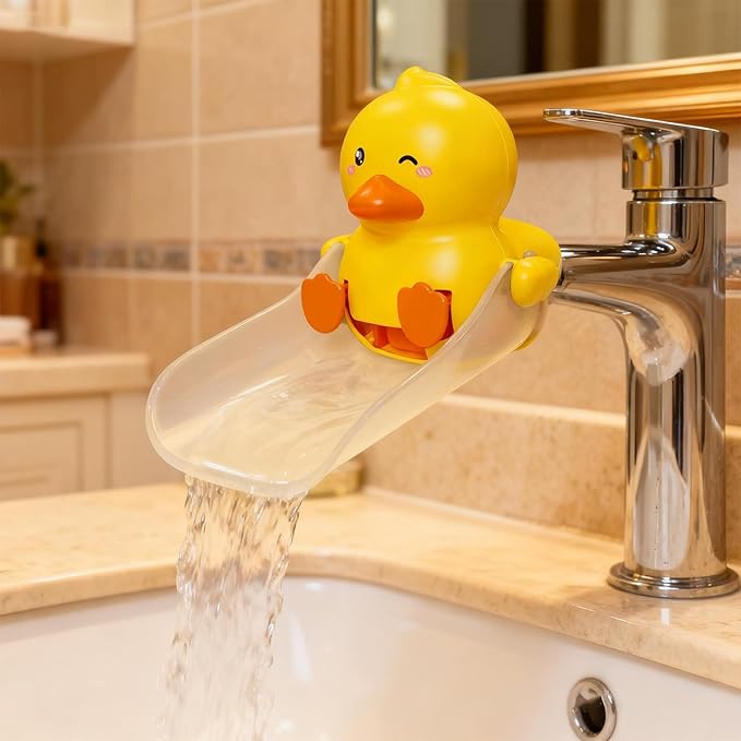 Skyroku Duck-Tastic Faucet Extender for Toddlers – Kicking Legs Fun! Splash-Proof & Easy Install Sink Extender for Kids Brown