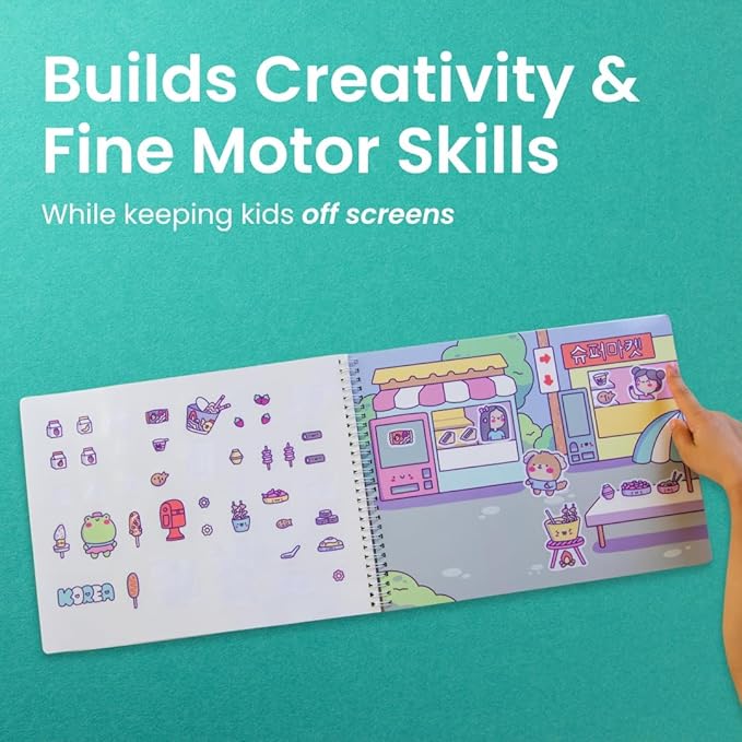 Girly Sticker Book Activity for Kids, Cute Foods Around The World by Cupkin, Toddler Airplane Travel Essentials, 500+ Stickers for Kids 12 Scenes + Coloring Book Pages, Crafts Ages 2-8