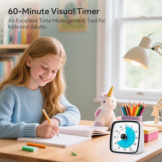 Yunbaoit Visual Timer with Night Light, 60-Minute Countdown Timer for Kids and Adults, Silent Classroom Timer, Time Management Tool for Home, School, or Work (Dark Black)