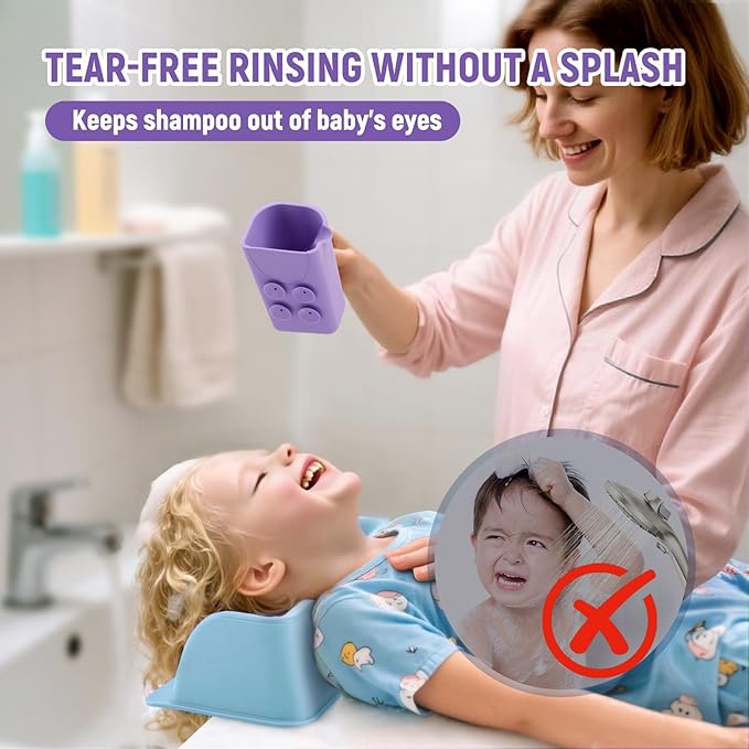 Baby Bath Rinse Cup with Suctions, 100% Food Grade Silicone, Rinser to Wash Hair and Body with Easy Grip Handle