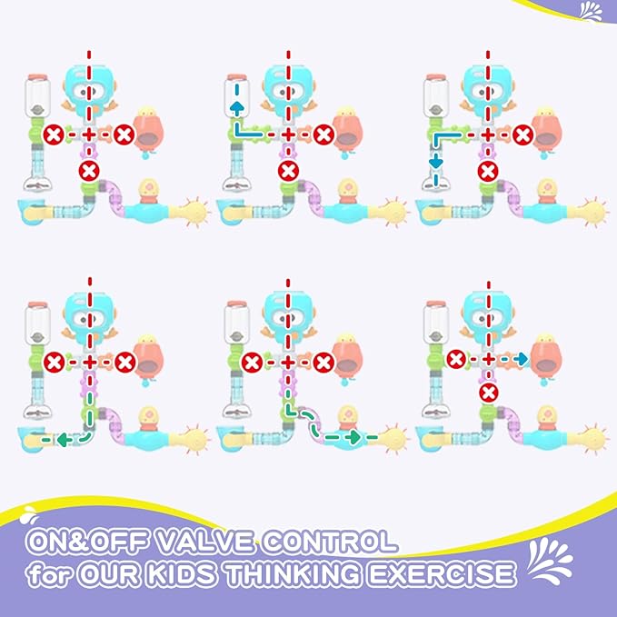 STEM Building Bath Toys for Kids Ages 3-8 | DIY Water Pipe Assembly Kit with Suction Cups | Educational Bathtub Toys for Toddlers 3+ | Creative Tub Time Birthday Gifts for Boys & Girls