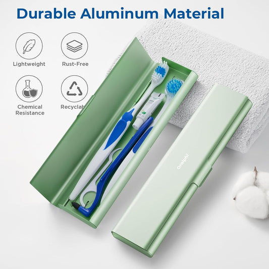 Wider Aluminum Toothbrush Travel Case, Portable Travel Toothbrush Holder, Durable Manual Toothbrush Box Container for Traveling, Bathroom, Camping, Business Trip-Not for 0.85oz Toothpaste, Green