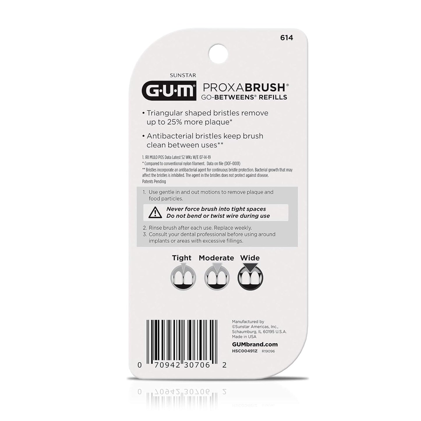 GUM Proxabrush Go-Betweens Refills - Wide - Compatible with GUM Permanent Handle - Reusable Interdental Brushes - Soft Bristled Dental Picks, 16 Count
