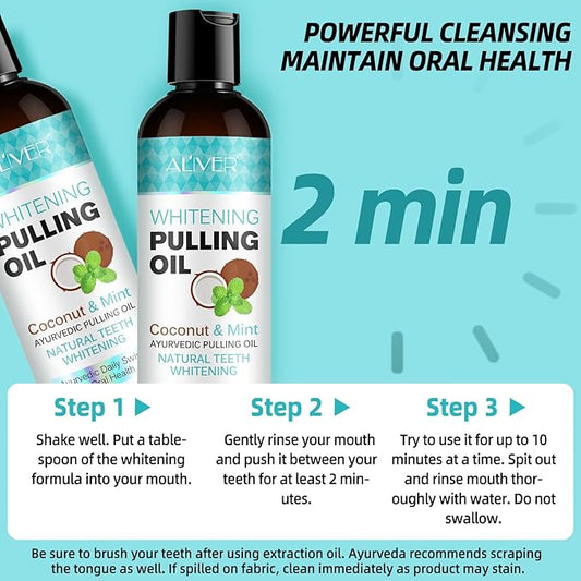 Coconut Oil Pulling with Peppermint Oil-Mouthwash for Oral Care-Helps with Fresh Breath, Organic Essential Oils Mouthwash with Tongue Scraper,Treatment for Gums-237ML
