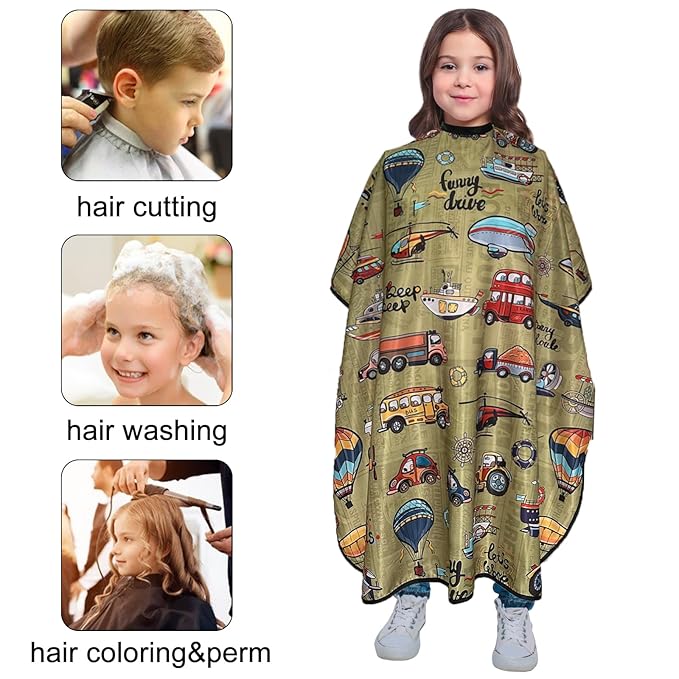 Hair cutting Capes for Kids Waterproof Salon Capes Shampoo Capes for Boys Girls Children - 39"× 51" (Traffic Vehicle Desgin)