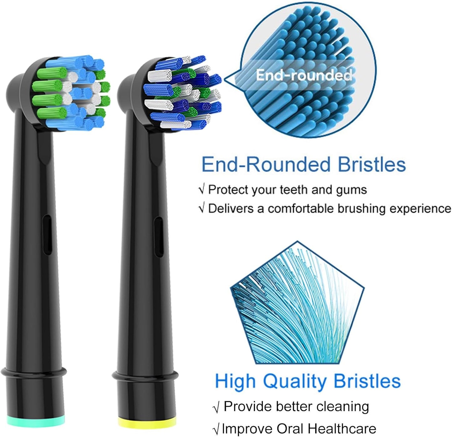 8pcs Replacement Heads Compatible with Oral B Electric Toothbrush, 4pcs Precision Clean and 4pcs Cross Clean Brush Heads, Black