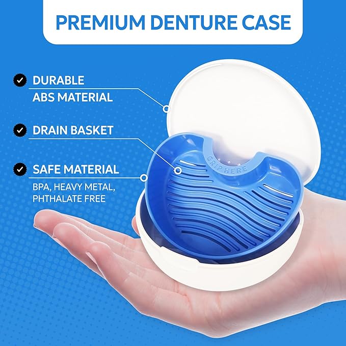 Denture storage case – Hygienic & Protective Denture Bath Cup – Travel-Friendly Orthodontic Dental Retainer Container, Portable, Secure for Invisalign, Mouth guards, Braces – Easy to Use