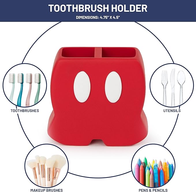 Jay Franco Disney Mickey Mouse Bathroom Accessories - 2 Piece Black & Red Resin Bathroom Décor and Storage Set Includes Toothbrush Holder and Soap Dish Set