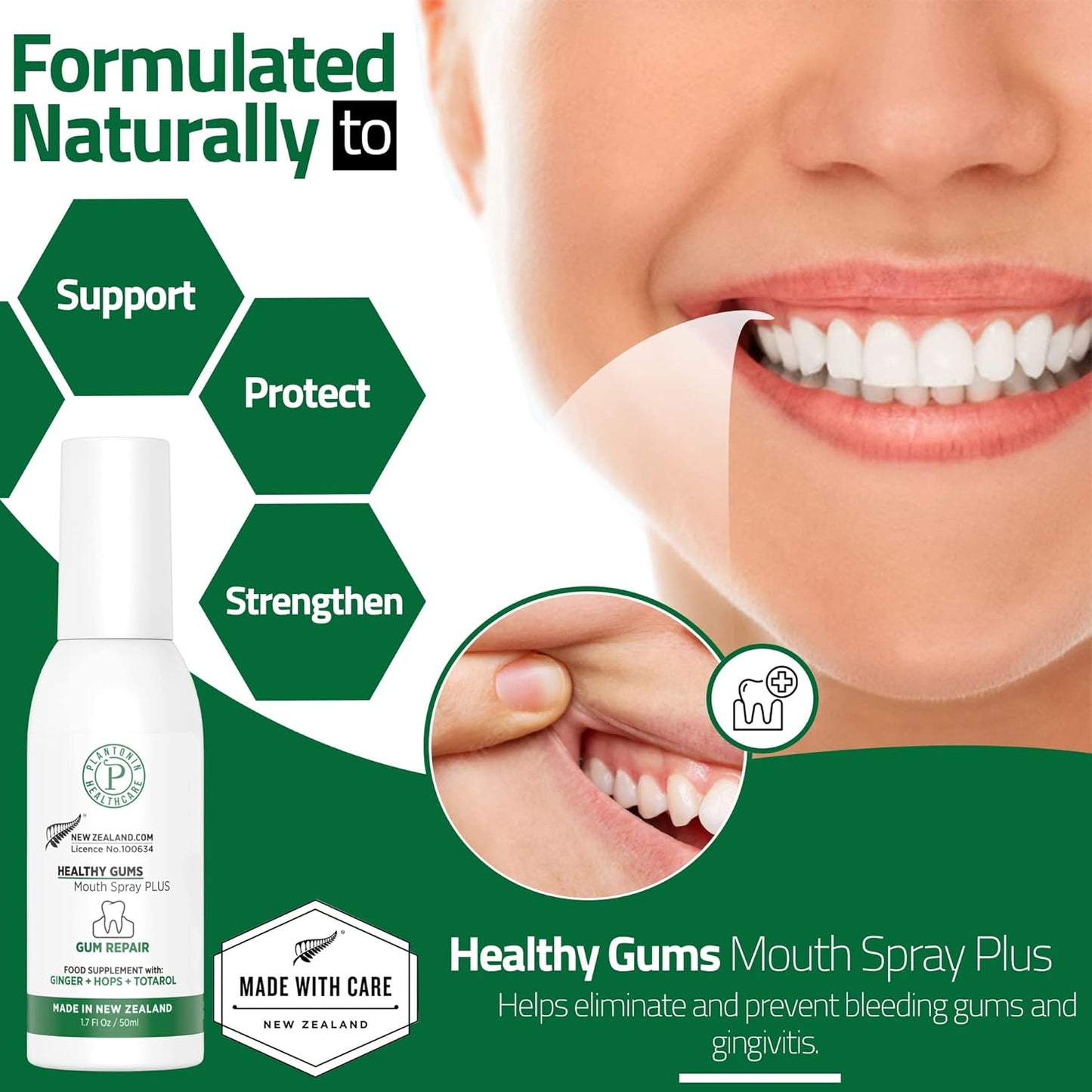 Oral Rinse Spray for Gum Disease and Gingivitis Treatment for Adults - 50ml 142 Servings - Alcohol Free Natural Alternate of Toothpaste with Ginger and Totarol - Bleeding Gums Treatment