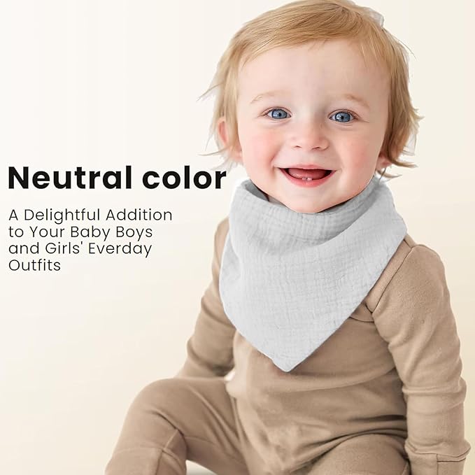 Konssy Muslin Baby Bibs 10 Pack Baby Bandana Drool Bibs 100% Cotton for Unisex Boys and Girls, Soft Absorbent Set for Teething and Drooling